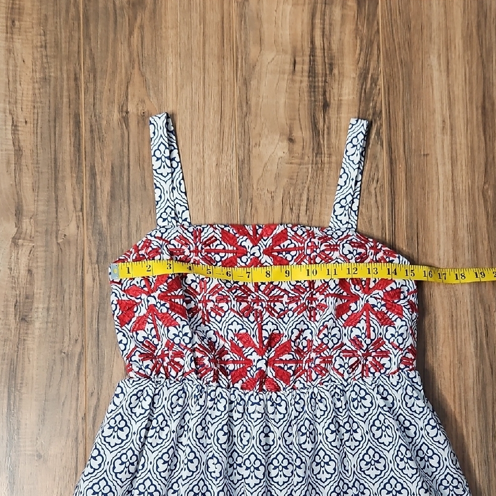 THML Women's Embroidered Red and Blue Patterned Midi Dress Small - Picture 6 of 11